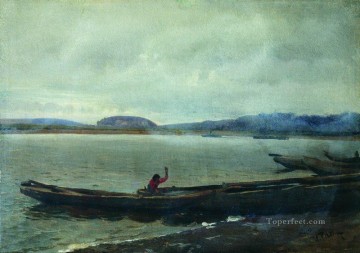 ボートのあるヴォルガ川の風景 1870年 イリヤ・レーピン Oil Paintings